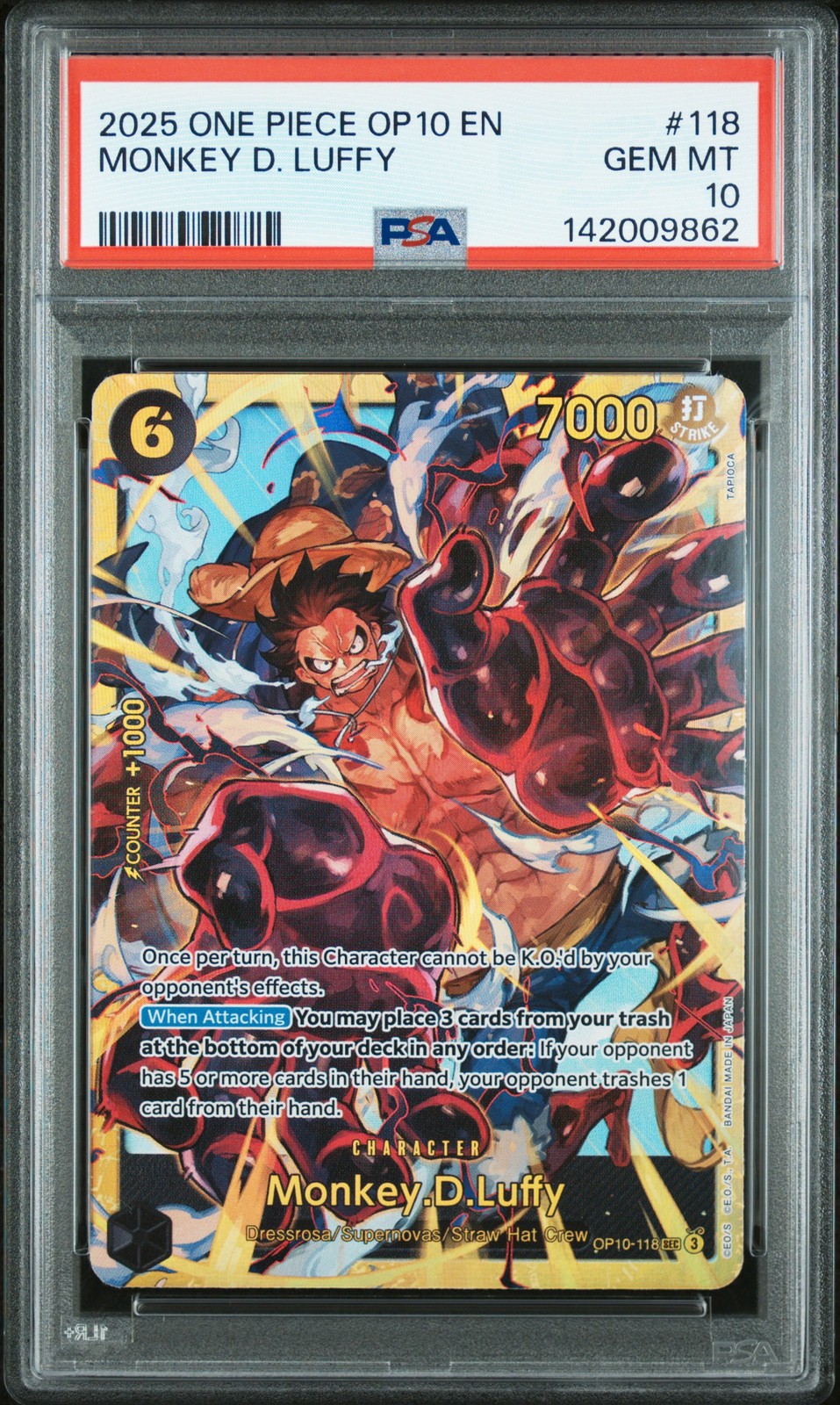 2025 ONE PIECE OP10-ROYAL BLOOD #118 MONKEY D. LUFFY PSA 10