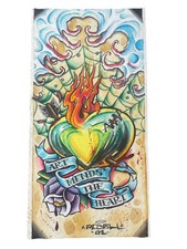 TATTOO FLASH "ORIGINAL" WATER COLOR ART MENDS THE HEART SAN JOSE CA 10x5"