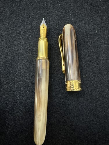 Cesare Emiliano Italy Rare Horn 925 Sterling Silver Fountain Pen Vintage