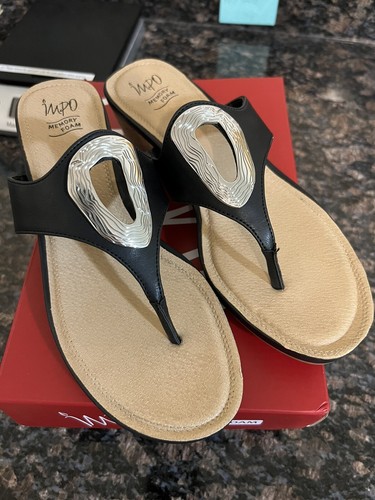 Impo Women’s Black Rosala Calfeline Open Toe Thong Sandals Shoes Sz 8.5 M NIB