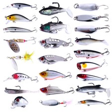 24PCS Bulk Mixed Fishing Lures Minnow Bait Popper Frog Shrimp Spoon VIB Lure USA