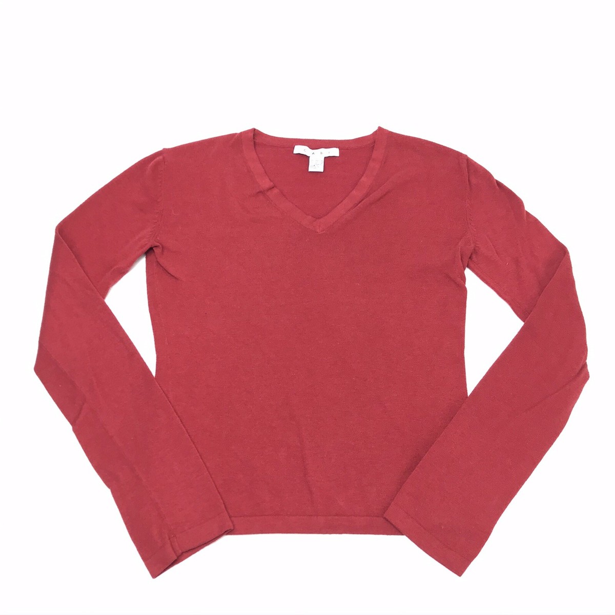 Cabi Women's Blouse Shirt Long Sleeve Red V-Neck Shirt Size Small