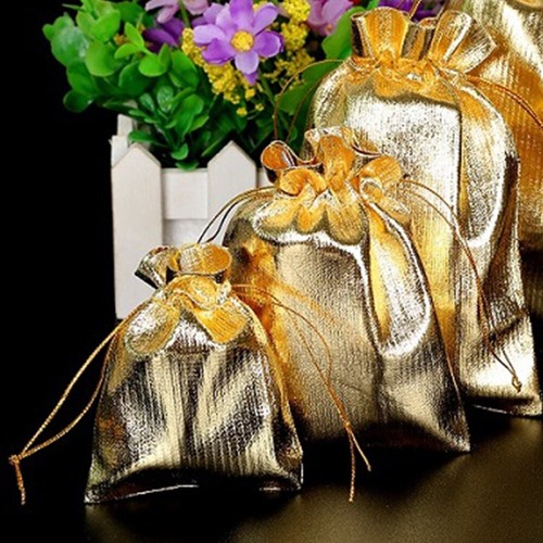 50pcs Gold Silver Metallic Organza Drawstring Pouches Candy Gift Bag-Decoration - Picture 5 of 10