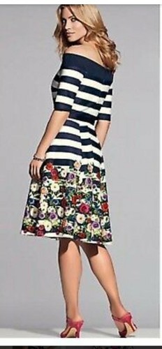 Women's Kaleidoscope navy striped and flowers dress size 12 NEW - Picture 2 of 11