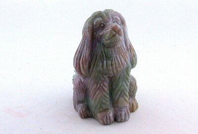 GREEN GRAY RED AGATE SPRINGER SPANIEL FIGURE CARVED CARVING GEMSTONE GEM EBS5776