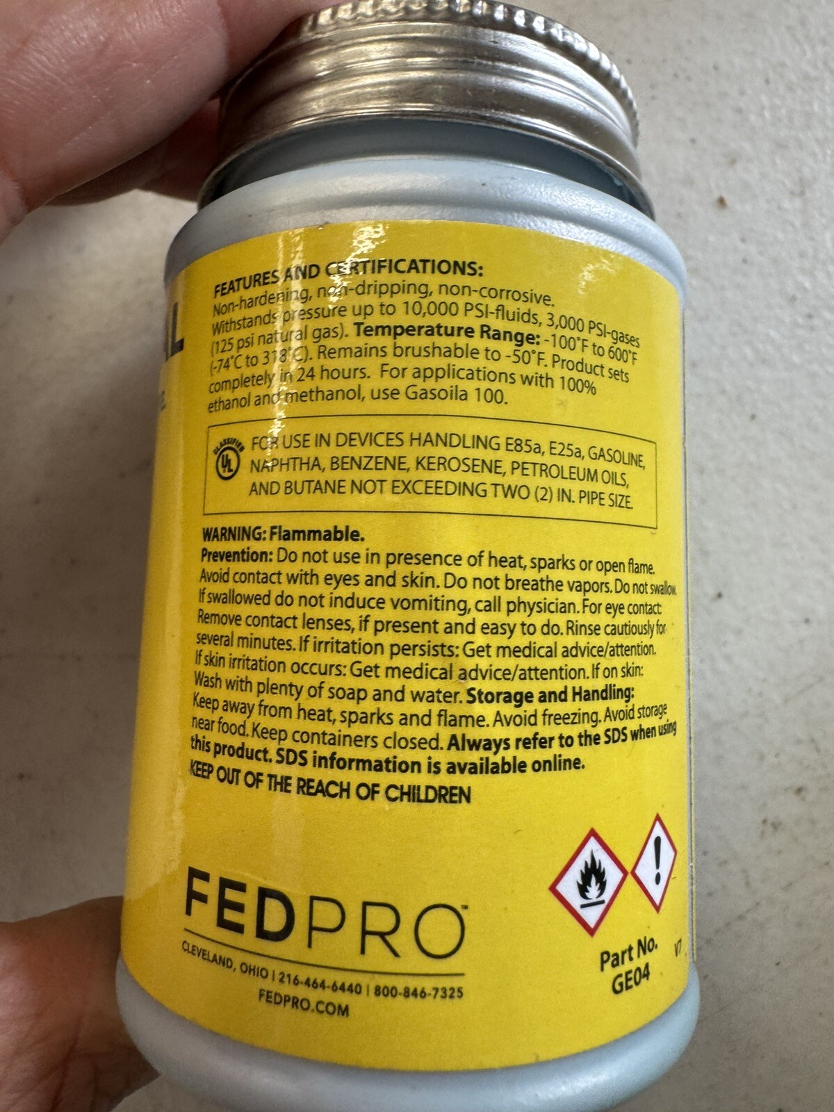 GASOILA GE04 E-Seal Pipe Thread Sealant With PTFE Paste Non-Hardening 1/4 PINT