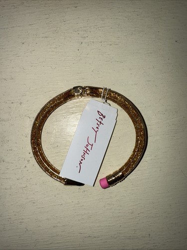 Betsey Johnson NWT Pencil Bracelet Bangle Gold Sparkle w Pink Eraser