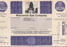 Stock certificate Wisconsin Gas Company 1975