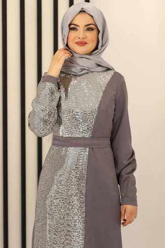 Restposten ausverkauf Paillettenkleid Damen Abendkleid Modest Fashion - Bild 3 von 21