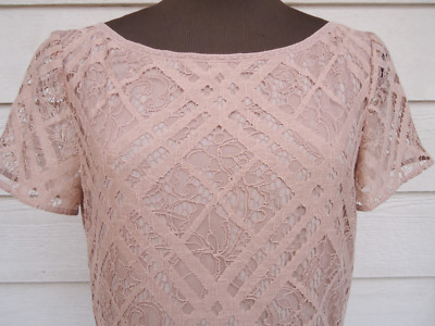 NEW $1395 Burberry 8 Liberty Check Lace Shift Cotton Blend Dress Pale Ash Rose