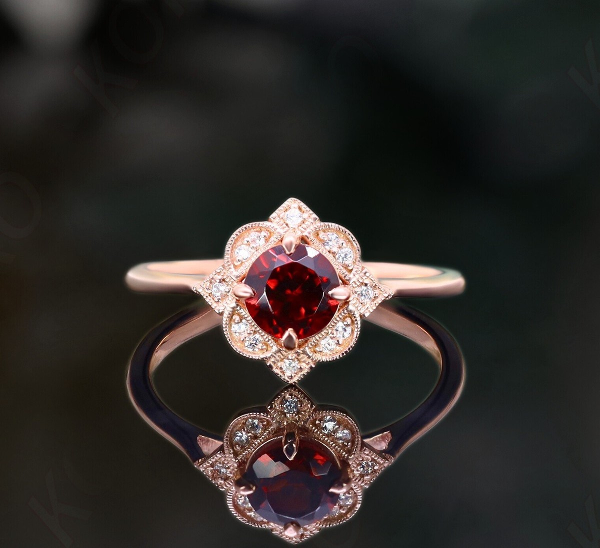 Red Garnet 925 Silver 14K Rose Gold Plated Promise Engagement Ring