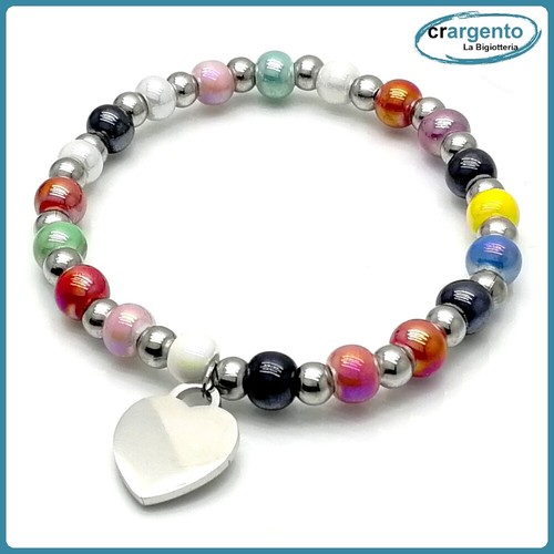 Made By Nami Bracciale Donna A Doppio Giro In Acciaio Inox Oro Con Perline Colorate, Lunghezza Regolabile 20+5 Cm, Gioielli Impermeabili Chakra