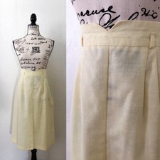 Vintage 1960s Pale Yellow Lightweight Midi Skirt with Belt Loops