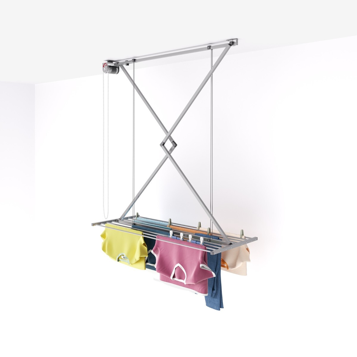 Ceiling-mounted pulley clothes airer, space-saving drying rack