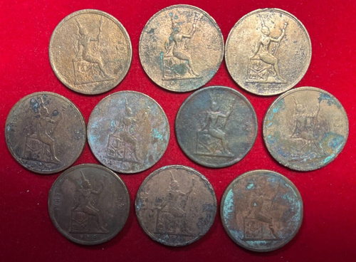 N10 Thailand; 10 Coins Lot - Bronze Att 1887 - 1903 Rama V Y#22 - Picture 3 of 4