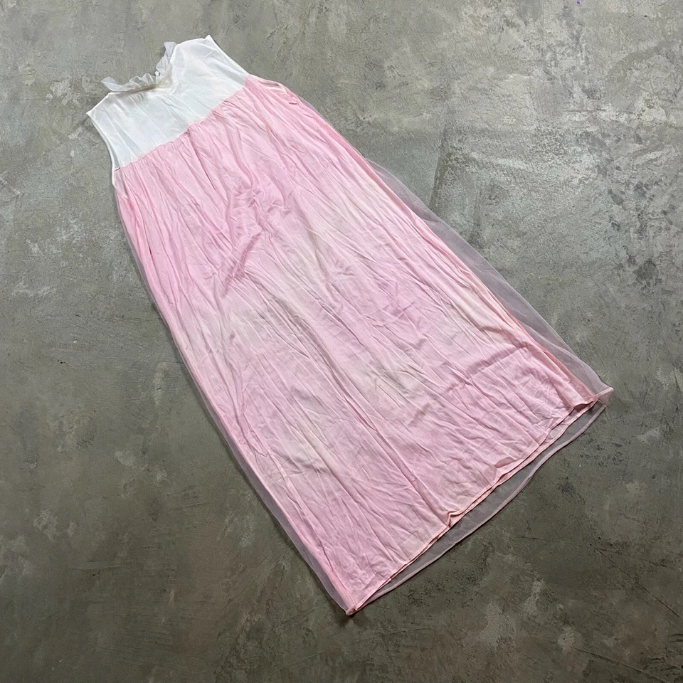 Vestido camisón vintage años 60 lencería babydoll encaje M rosa blanco lazos acetato transparente Foto 4 de 4