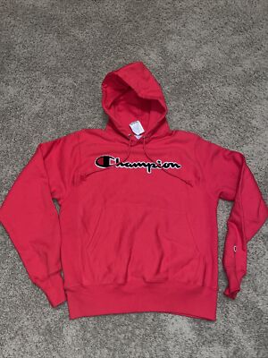 Champion Spell out Reverse Weave Hooded Sweatshirt Red Mens