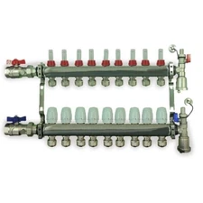 9 Loop Radiant PEX Plumbing Manifold - 1" 304 Stainless Steel Floor Heating