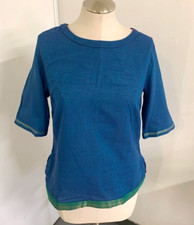 Fabindia Medium Kurta Shirt Iridescent Metallic Keyhole Blue Top Blouse Trim NWT