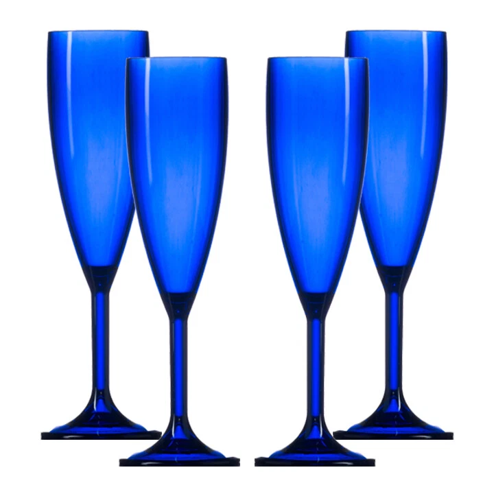 Plastic Polycarbonate Reusable Blue Champagne Flutes FAST DELIVERY