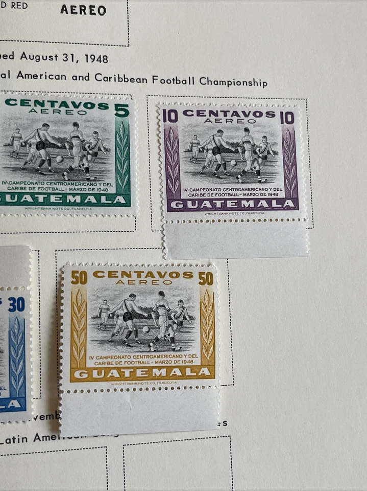 1948 5 PCs Stamps GUATEMALA, SOCCER CENTRAL AMERICAN AND CARIBBEAN Champ MH - Image 3 of 4