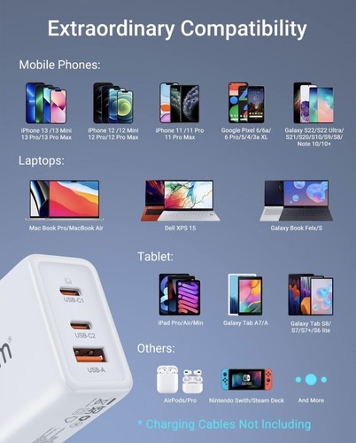 GMM USB C Charger, 65W Fast Wall Charger, PD 3.0 Type C Charging Block Foldable - 第 5/7 張圖片