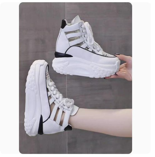 Scarpe per donna con zeppa interno 10cm lacci casual sport ginnastica da 34 a 39 - Foto 8 di 12