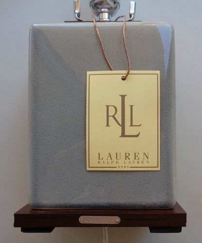 RALPH LAUREN TABLE DESK LAMP Gray Smooth Crackle PORCELAIN LOGO NEW Shade - Picture 8 of 13