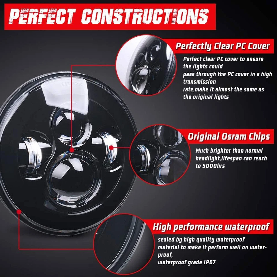 Faro LED de 7" + luz de paso antiniebla de 4,5"" para Harley Davidson Heritage Softail C Foto 4 de 4