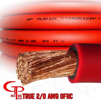 25 ft TRUE AWG 2/0 Gauge OFC COPPER Battery Power Wire RED Ground Cable GP Audio
