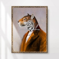 Leopard Painting Art Print Poster Wall Big Cats Dressed up In Wearing Clothes