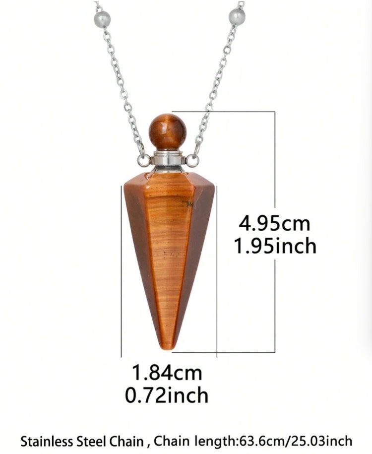 Natural Cone Perfume Bottle Pendant Necklace Clear Quartz Essential Oil Diffuser