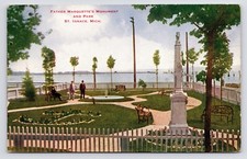 St Ignace Michigan MI Father Marquette Monument & Park Lake Postcard c1908 