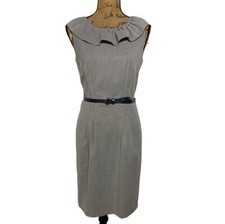 Jones NY Dress 6 Dove Gray Tiny Black Flecks Ruffle Collar Lined Stretch Career
