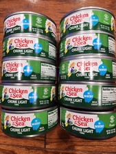 10 CANS CHICKEN OF THE SEA WILD CAUGHT CHUNK LIGHT TUNA IN WATER NET WT 5 OZ EA.