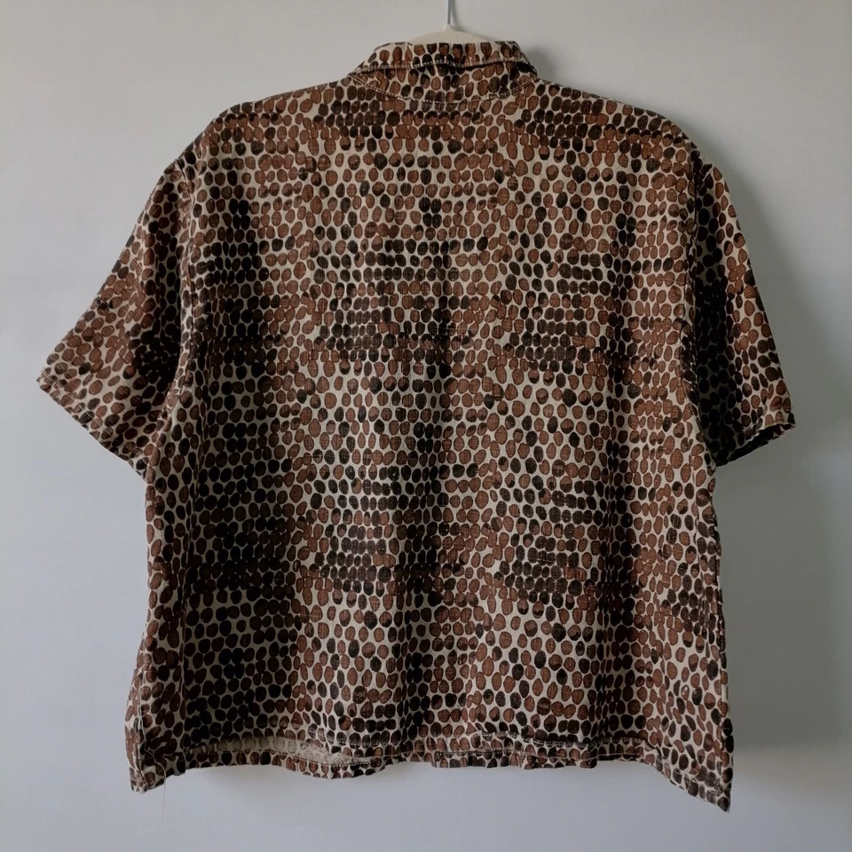 John Paul Richard 女式棕色豹纹纽扣短袖衬衫 L 码 — 第 4/4 张图片