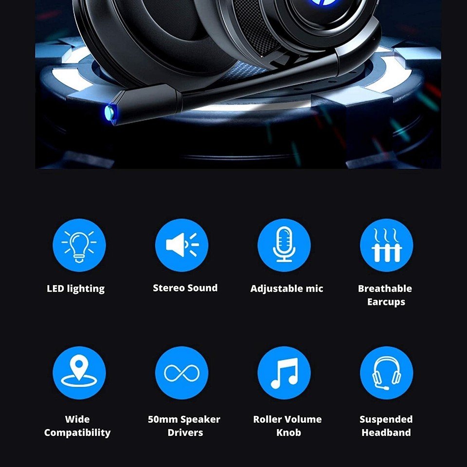 HP Wired Stereo Headset with mic Gaming Over ear Headset W LED H200 Headphone eBay