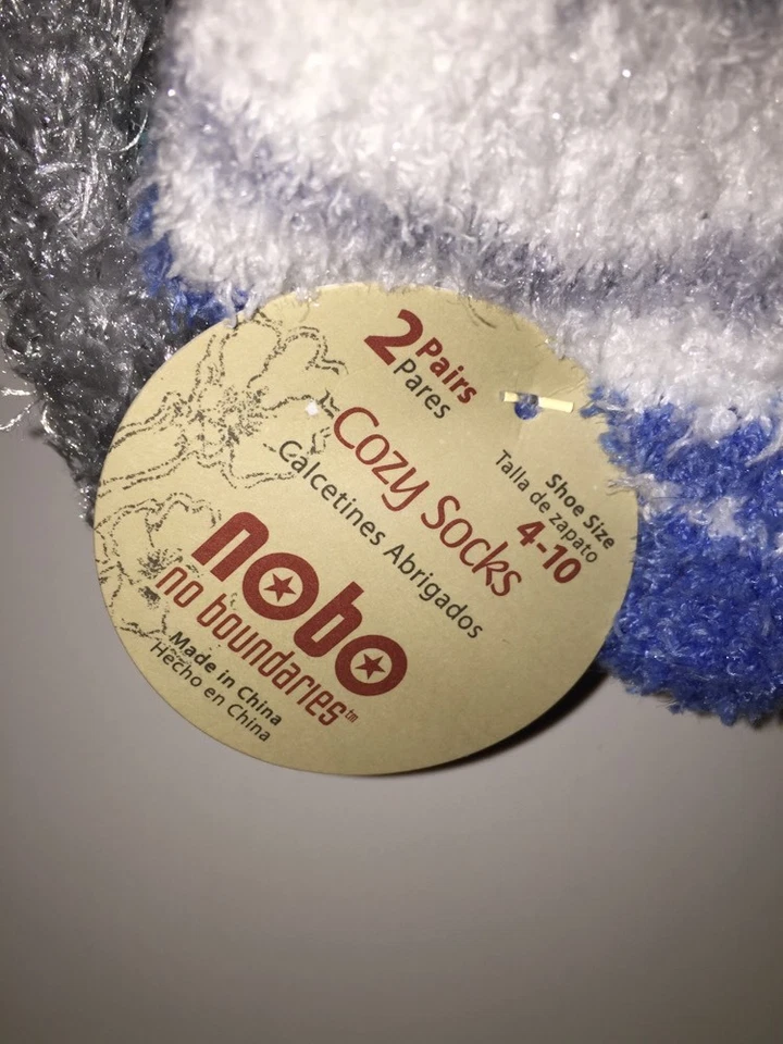 NO LIMITS Mujer Acogedores Calcetines 2 Pares Blanco/Azul/Gris Rayas Zapato Talla 4-10 NUEVO Foto 3 de 4