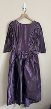 Vintage 80s 90s Prom Dress Purple Shimmer Bow Puff Sleeve Hi Lo Size Small 4 6