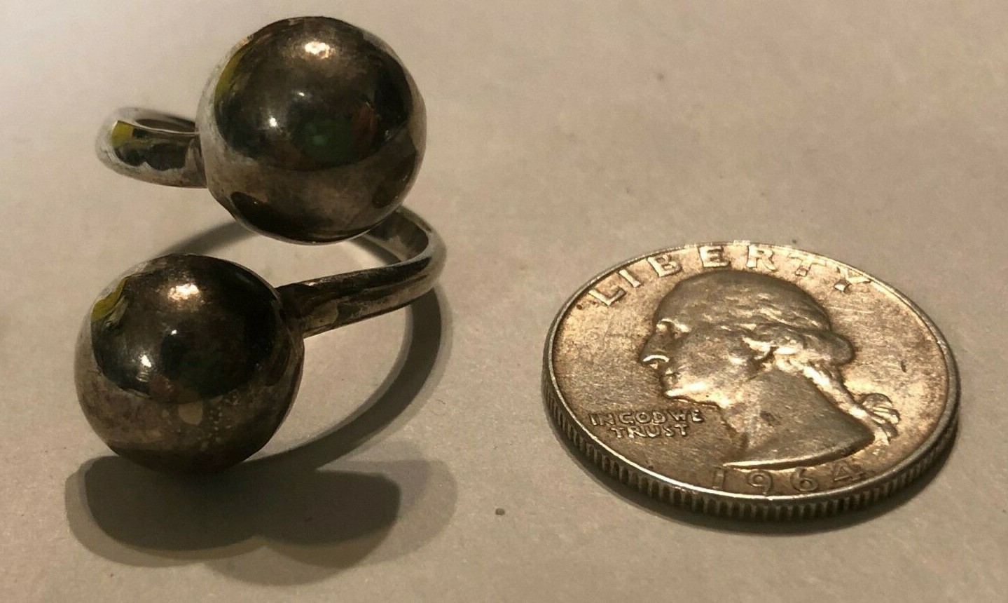 Adjustable Two Circle Ring Sterling Silver .925 - image 1