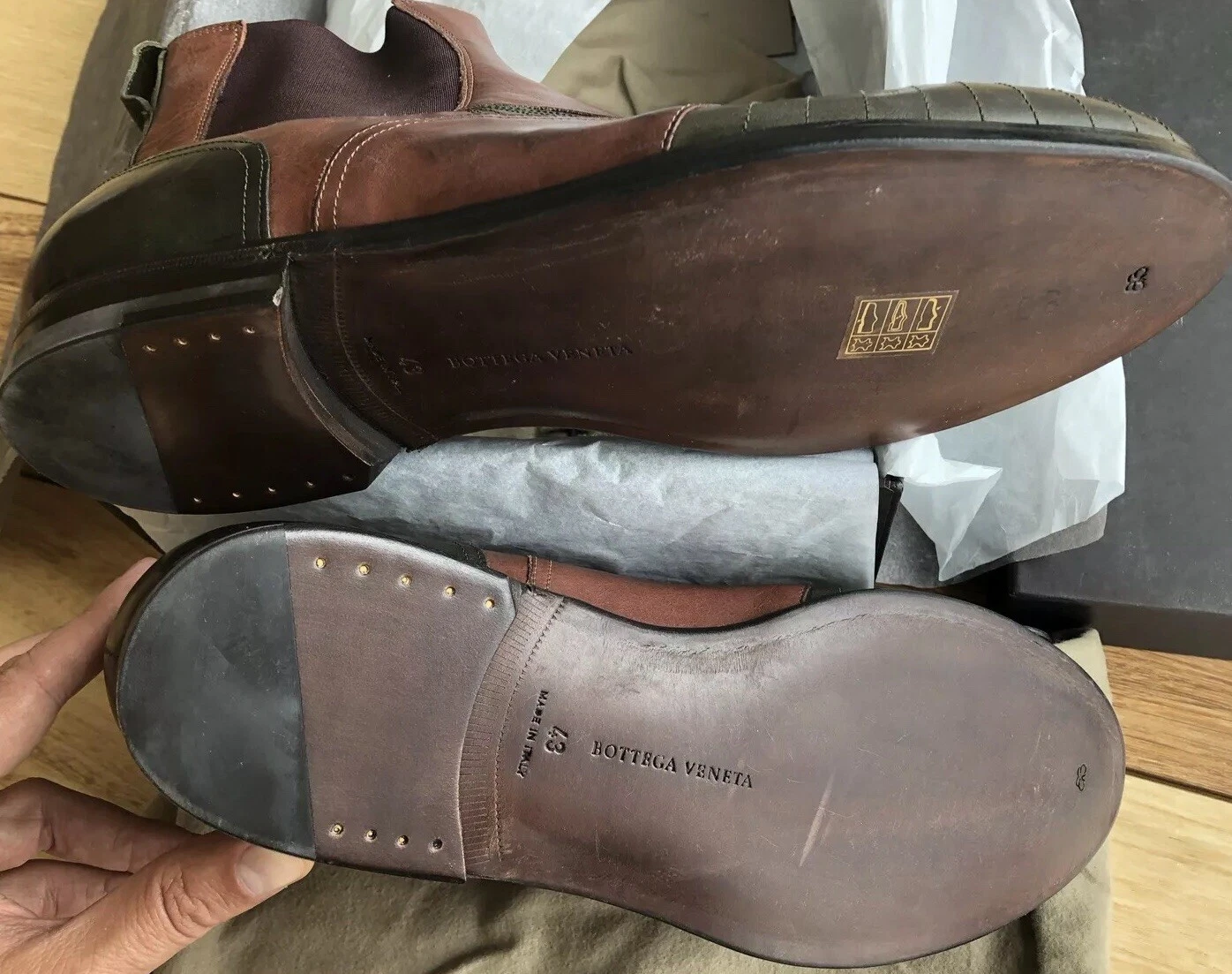 Stivali Chelsea Bottega Veneta Russet in pelle di vitello rustici 43 E 10