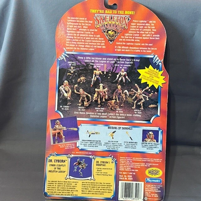 Винтажная экшн-фигурка Dr Cyborn Skeleton Warriors 1994 Playmates как новая на картонке запечатанная игрушка - Изображение 3 из 4