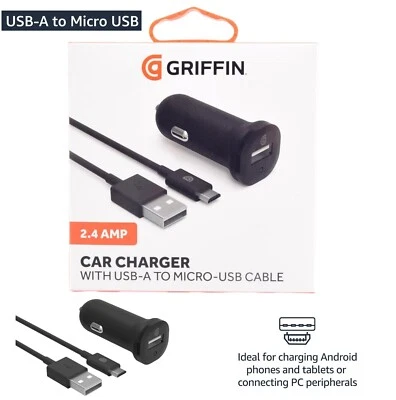Griffin 2.4AMP Car Charger & 1m Micro USB Data Sync & Phone Charging Cable Wire - Image 1 of 4