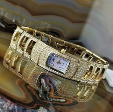 New ADEE KAYE Gold Art Deco Swarovski Crystal Watch