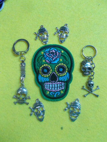 *** SUGAR SKULL EMBROIDERED IRON ON / SEW ON CLOTH PATCH - GREEN 1 PATCH *** - Picture 1 of 16
