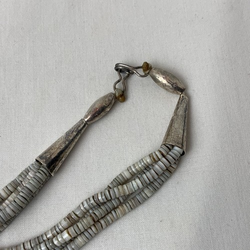 VTG Santo Domingo Native American Turquoise Chunk Shell Silver 4 Strand Necklace - Picture 7 of 13