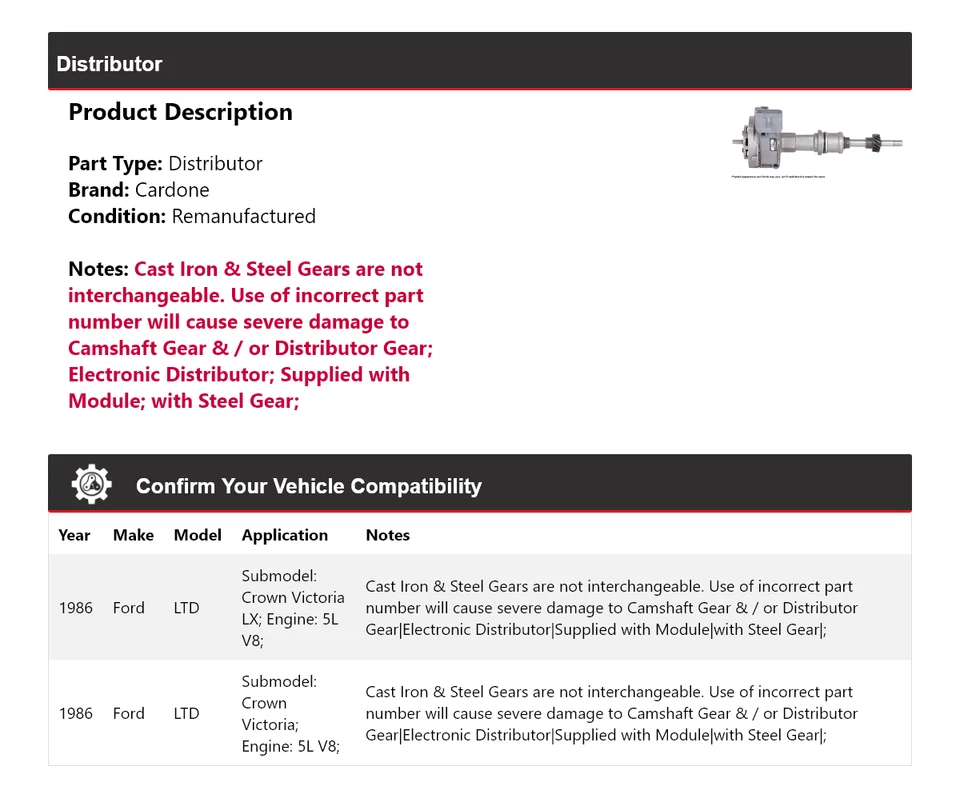 Ford LTD 1986 5L V8 distribuidor cardone Foto 2 de 4