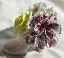 Vintage RAYNOR FORAL FIGURINE in Pink Boot Bone China From England. Very Nice!