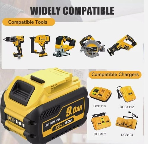 1~4 PACK for DEWALT 60 Volt 20V/60V MAX 9.0Ah Battery DCB609 DCB606 Replacement - Picture 10 of 32
