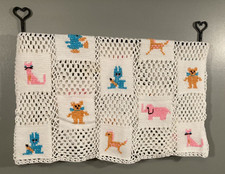 Vintage Handmade Baby Blanket Crocheted Bunny Duck Cat Horse Bear Elephant